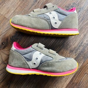 Saucony Kids Jazz Hook & Loop Sneakers Grey / Pink Size 10